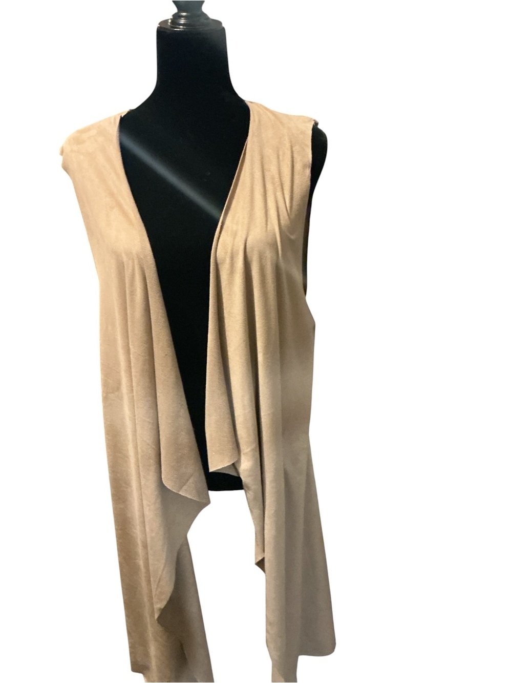 Vocal Beige Draped Open-Front Sleeveless Vest